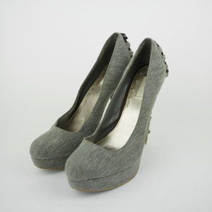 RACHEL ROY Women's 8 Gray fabric brown trim platform high heels closed toe pumps